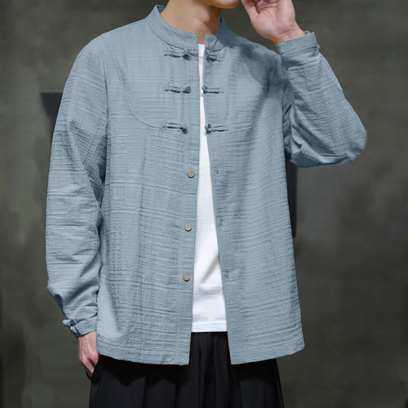 Buddha Stones Solid Color Half Frog-button Tang Suit Cotton Linen Men's Jacket Shirt - image 2