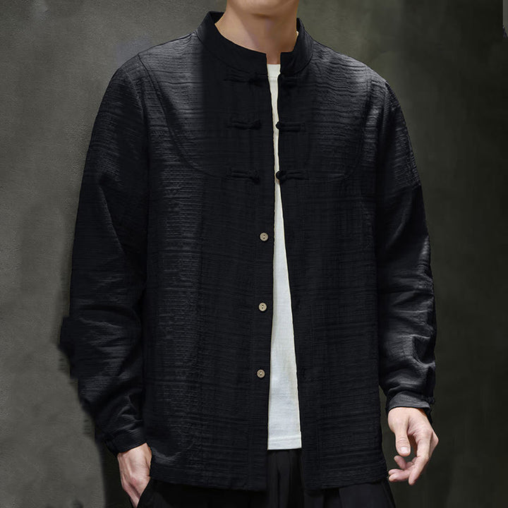 Buddha Stones Solid Color Half Frog-button Tang Suit Cotton Linen Men's Jacket Shirt - image 22