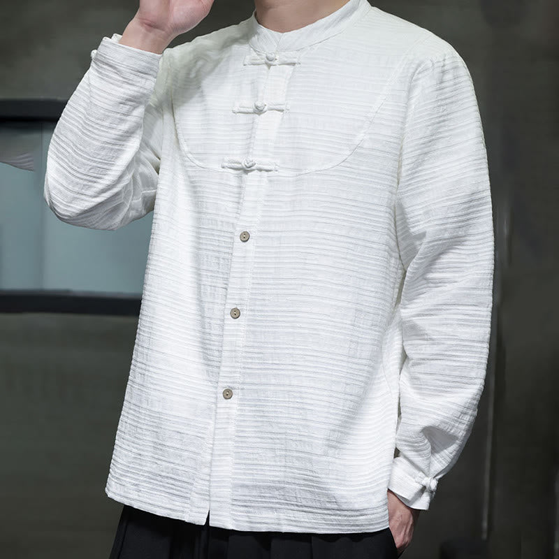 Buddha Stones Solid Color Half Frog-button Tang Suit Cotton Linen Men's Jacket Shirt - image 10