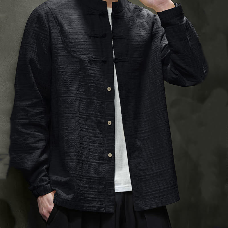 Buddha Stones Solid Color Half Frog-button Tang Suit Cotton Linen Men's Jacket Shirt - image 23