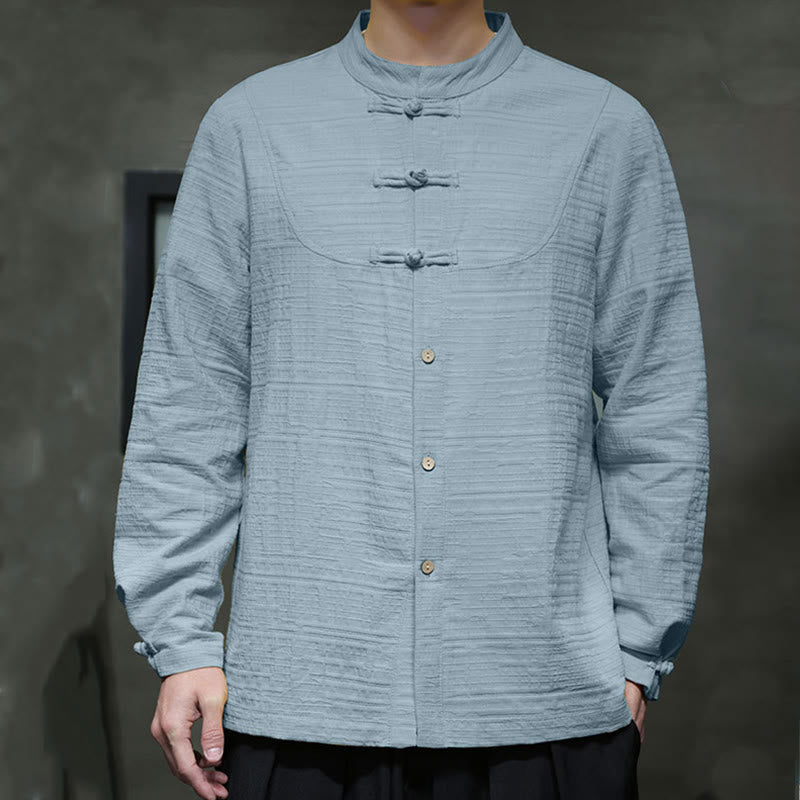 Buddha Stones Solid Color Half Frog-button Tang Suit Cotton Linen Men's Jacket Shirt - image 5