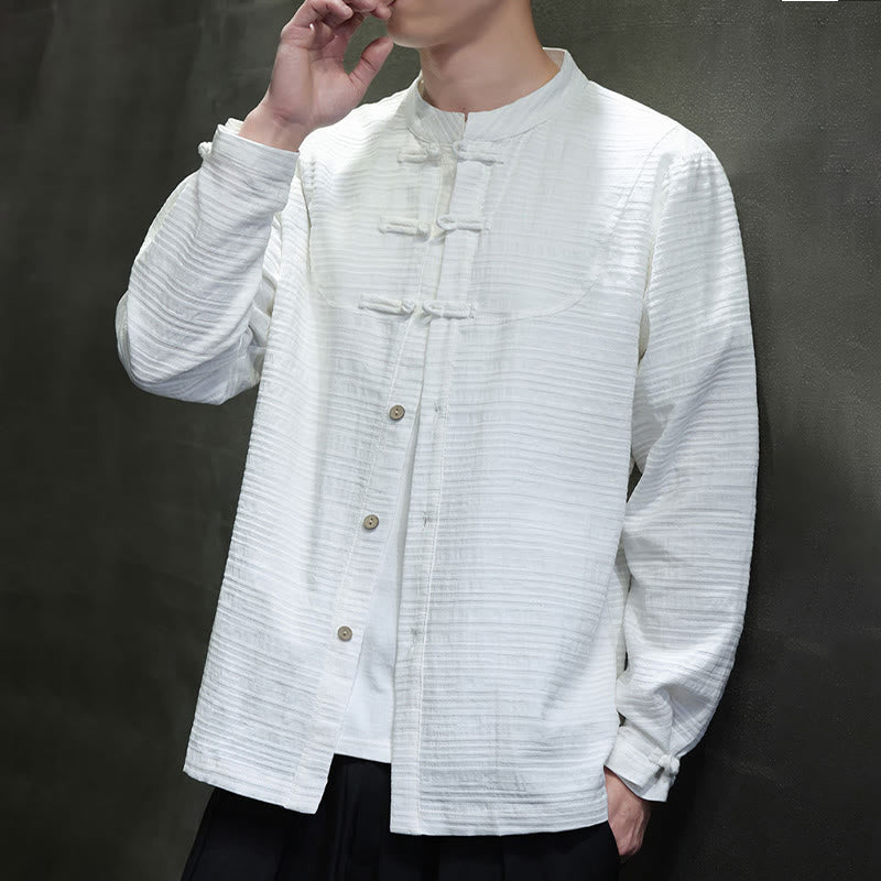 Buddha Stones Solid Color Half Frog-button Tang Suit Cotton Linen Men's Jacket Shirt - image 15