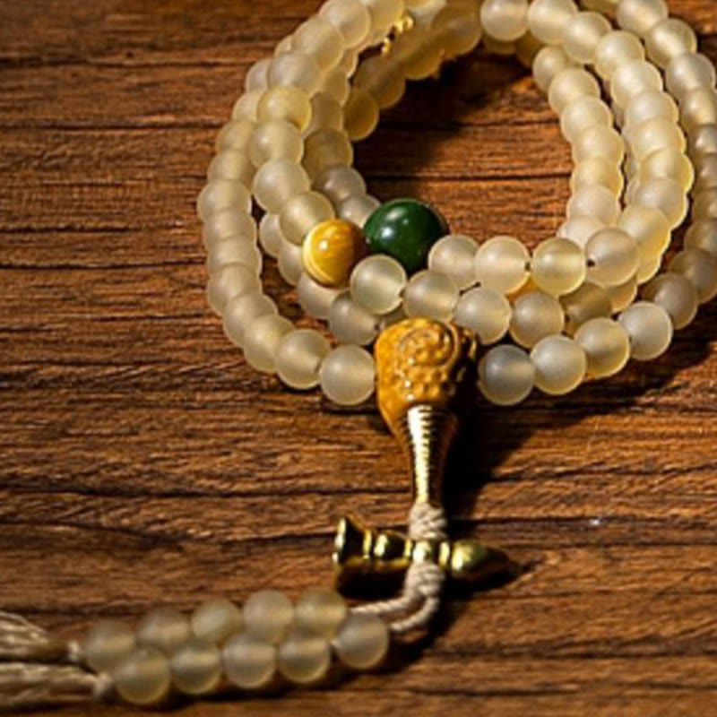 Buddha Stones Tibet 108 Mala Beads Chinese Zodiac Natal Buddha Natural Sheep Horn Wealth Bracelet - image 1