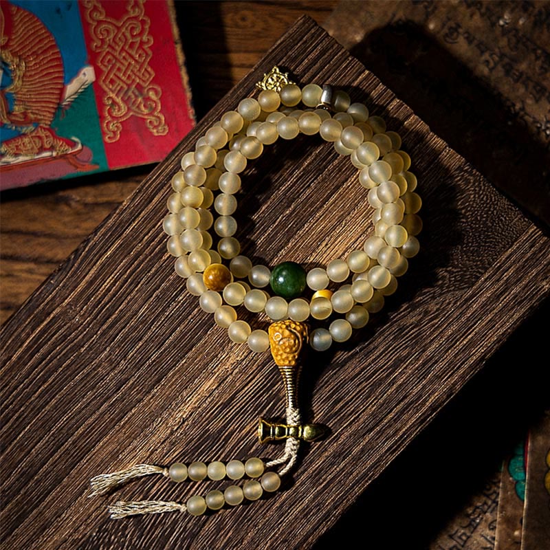 Buddha Stones Tibet 108 Mala Beads Chinese Zodiac Natal Buddha Natural Sheep Horn Wealth Bracelet - Sheep Horn(Wrist Circumference: 14-16cm) - 8mm - image 0