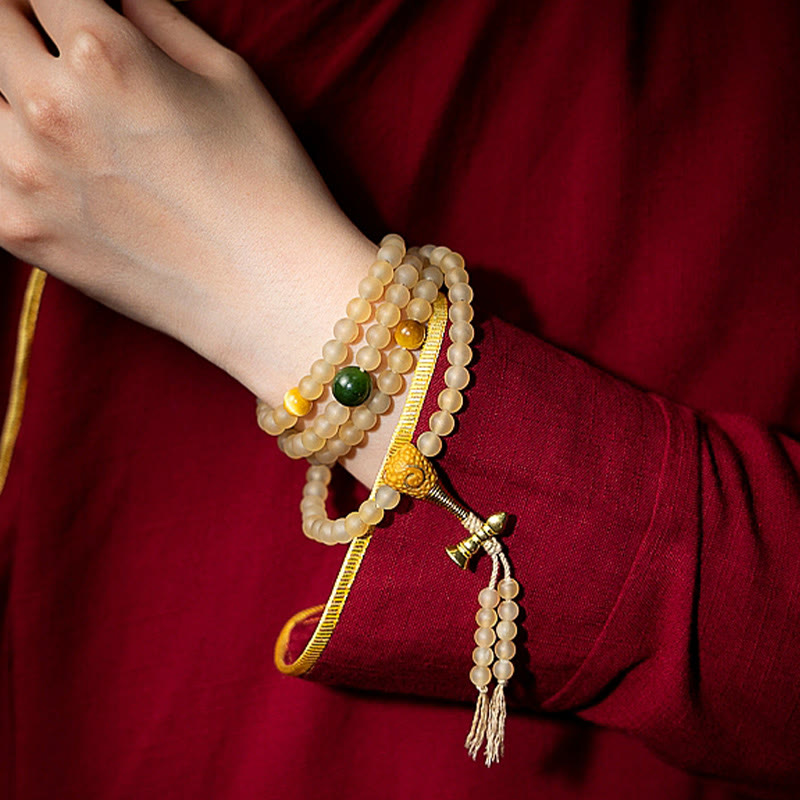 Buddha Stones Tibet 108 Mala Beads Chinese Zodiac Natal Buddha Natural Sheep Horn Wealth Bracelet - image 19