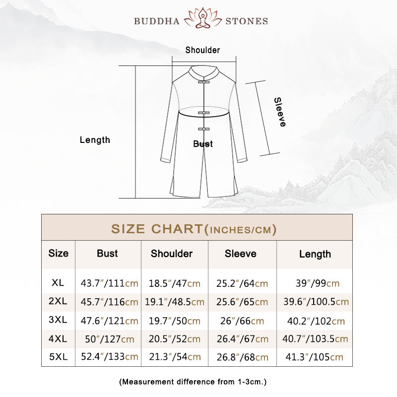 Buddha Stones Fall Simple Frog-Button Linen Men's Mid-length Coat Zen Clothing - image 5