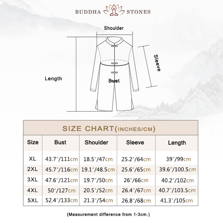 Buddha Stones Fall Simple Frog-Button Linen Men's Mid-length Coat Zen Clothing - image 5