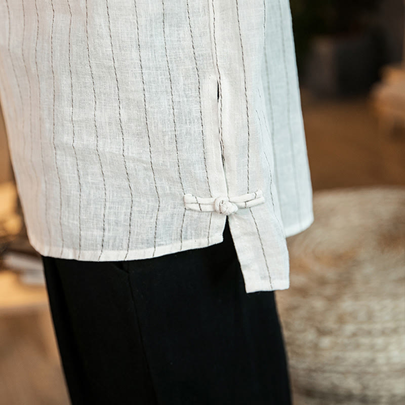 Buddha Stones Half Button Striped Three Quarter Sleeves Linen Men's Shirt - image 25