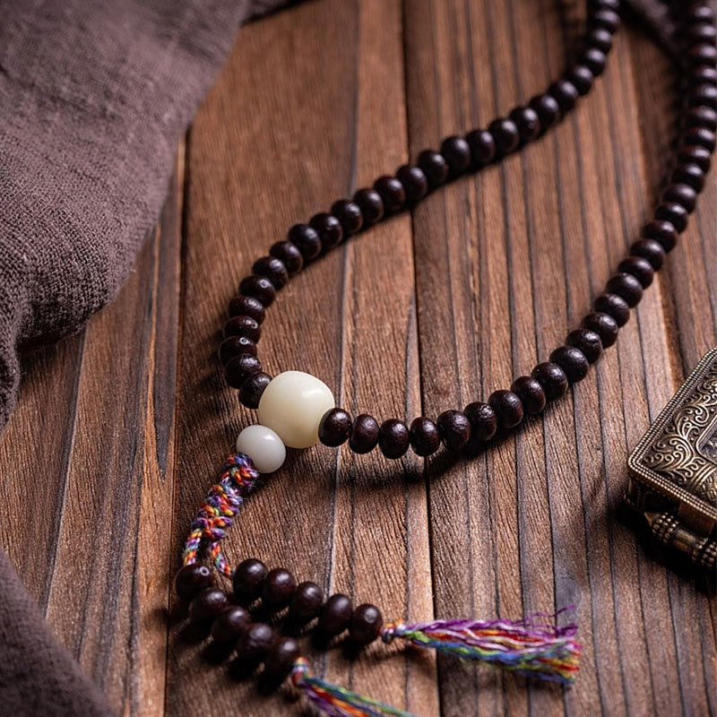 Buddha Stones 108 Mala Beads Bowl Bodhi Seed Colored Rope Peace Bracelet - image 1