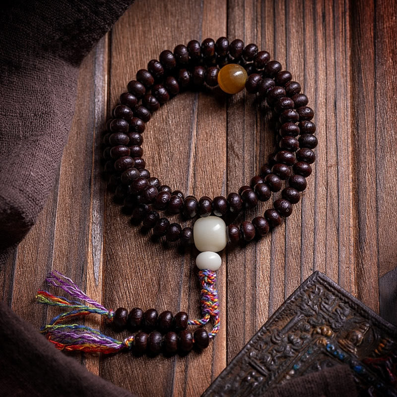 Buddha Stones 108 Mala Beads Bowl Bodhi Seed Colored Rope Peace Bracelet - Bowl Bodhi Seed(Wrist Circumference: 14-16cm) - Cotton rope - image 0
