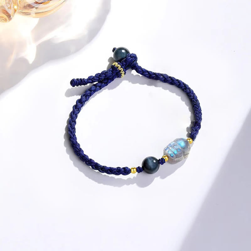 Buddha Stones Moonstone PiXiu Blue Tiger Eye Fu Character Healing Couple String Bracelet - Blue(Wrist Circumference: 14-22cm) - image 1