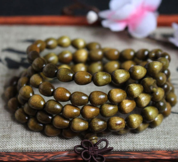 Buddha Stones 108 Mala Teardrop Beads Natural Phoebe Zhennan Wood Protection Bracelet - image 1