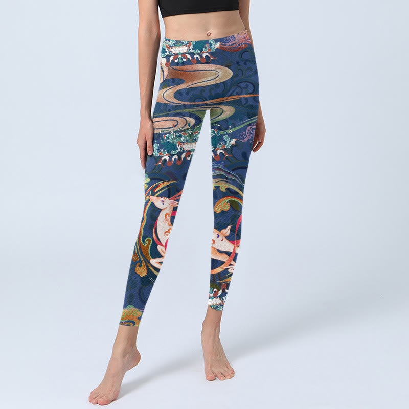 Buddha Stones Deer Auspicious Clouds Lotus Gym Leggings Women's Yoga Pants - image 5