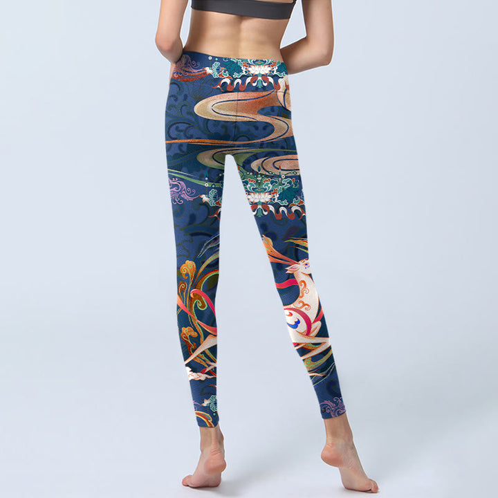 Buddha Stones Deer Auspicious Clouds Lotus Gym Leggings Women's Yoga Pants - image 6