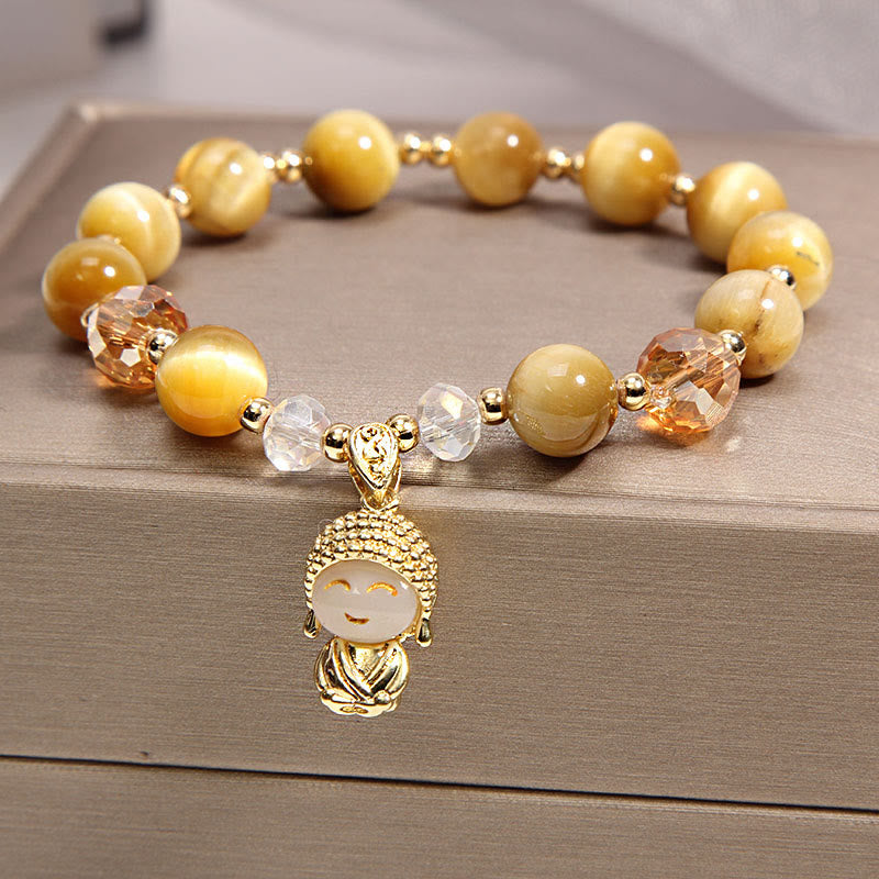 Buddha Stones Yellow Tiger Eye Meditation Buddha Protection Bracelet - Tiger Eye(Wrist Circumference 14-17cm) - image 0