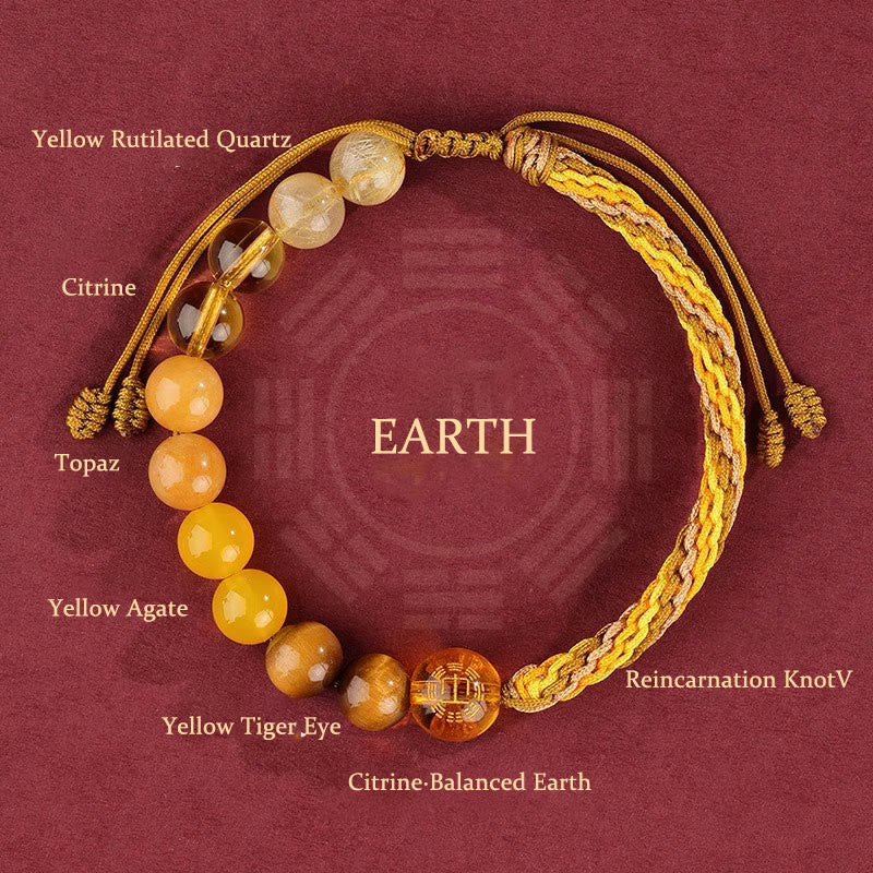 Buddha Stones Five Elements Various Crystal Agate Wealth Reincarnation Knot Braid Bracelet - Earth(Wrist Circumference 14-20cm) - image 24
