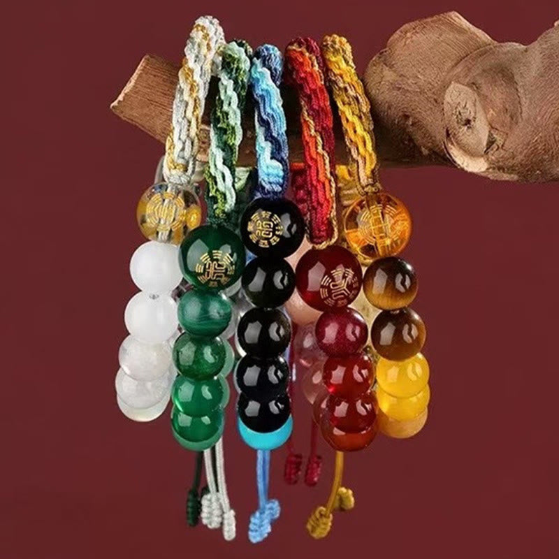 Buddha Stones Five Elements Various Crystal Agate Wealth Reincarnation Knot Braid Bracelet - image 1