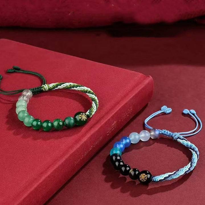 Buddha Stones Five Elements Various Crystal Agate Wealth Reincarnation Knot Braid Bracelet - image 9