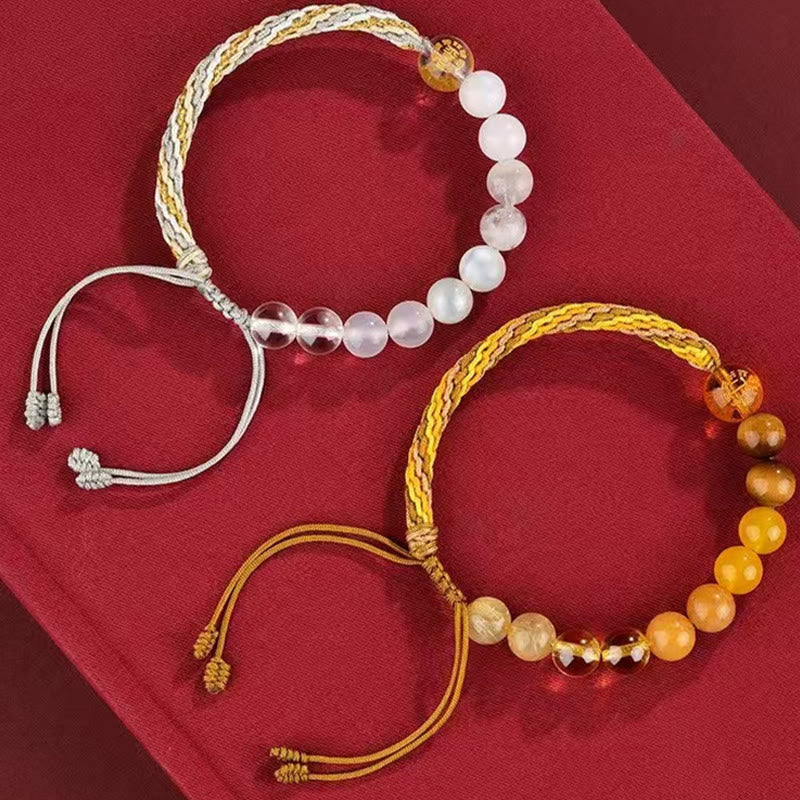 Buddha Stones Five Elements Various Crystal Agate Wealth Reincarnation Knot Braid Bracelet - image 4