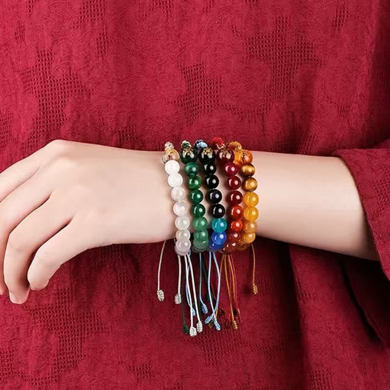 Buddha Stones Five Elements Various Crystal Agate Wealth Reincarnation Knot Braid Bracelet - image 25