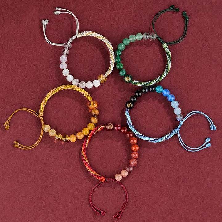 Buddha Stones Five Elements Various Crystal Agate Wealth Reincarnation Knot Braid Bracelet - image 26
