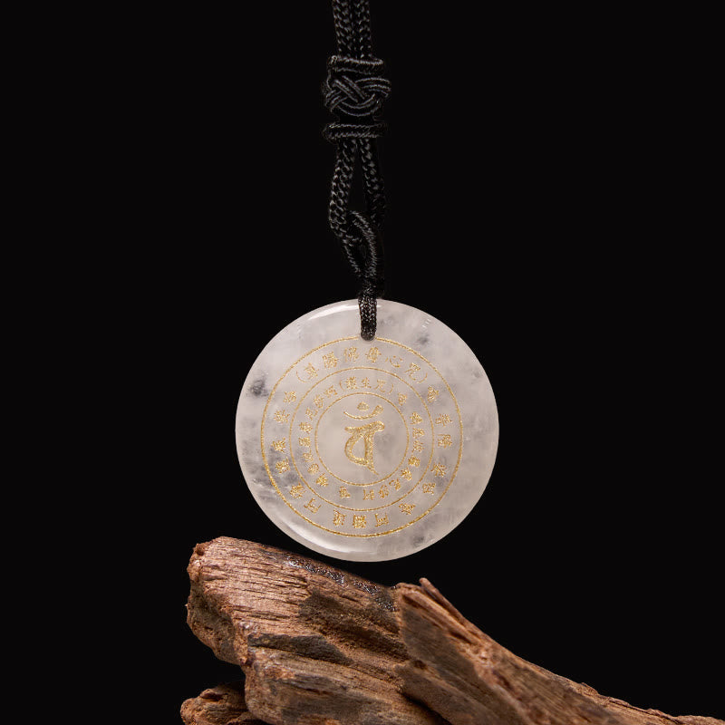 Buddha Stones Vairocana Tathagata Sanskrit Mantra Various Crystal Black Obsidian Green Aventurine Strength Necklace Pendant - White Crystal - image 7