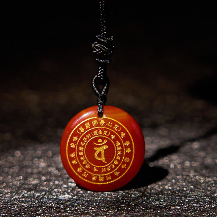 Buddha Stones Vairocana Tathagata Sanskrit Mantra Various Crystal Black Obsidian Green Aventurine Strength Necklace Pendant - Red Stone - image 19