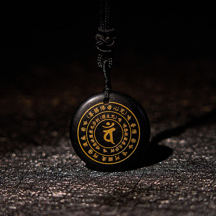 Buddha Stones Vairocana Tathagata Sanskrit Mantra Various Crystal Black Obsidian Green Aventurine Strength Necklace Pendant - image 1