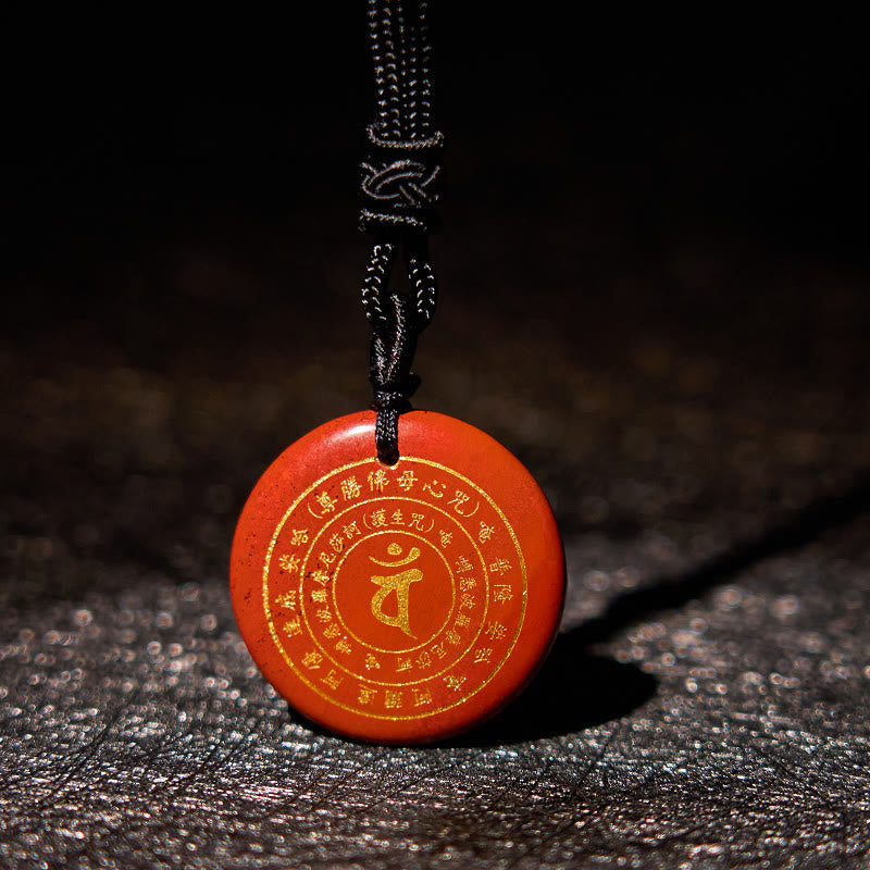 Buddha Stones Vairocana Tathagata Sanskrit Mantra Various Crystal Black Obsidian Green Aventurine Strength Necklace Pendant - Red Agate - image 24