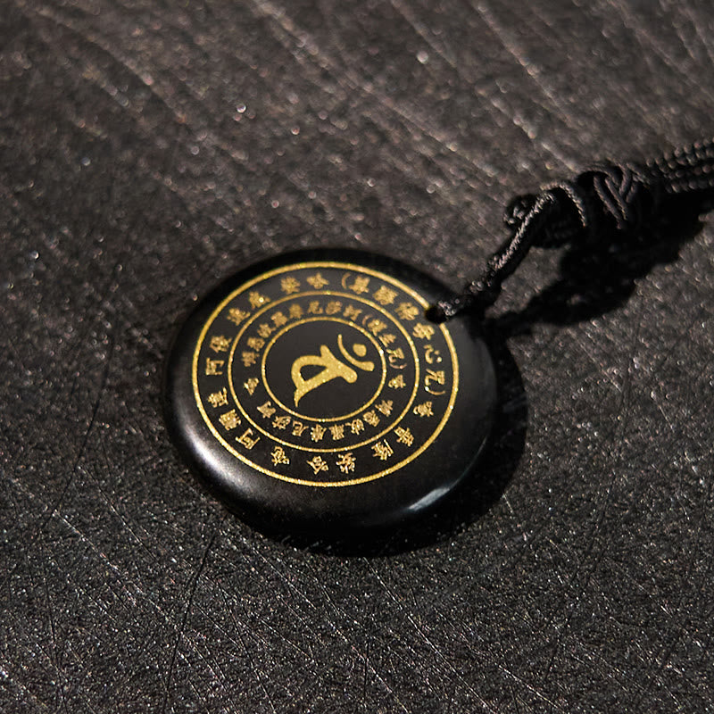 Buddha Stones Vairocana Tathagata Sanskrit Mantra Various Crystal Black Obsidian Green Aventurine Strength Necklace Pendant - image 2