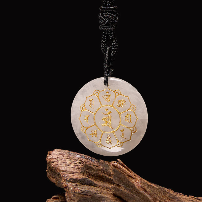 Buddha Stones Om Mani Padme Hum Natural Various Crystal Black Obsidian Strength Necklace Pendant - White Crystal - image 6