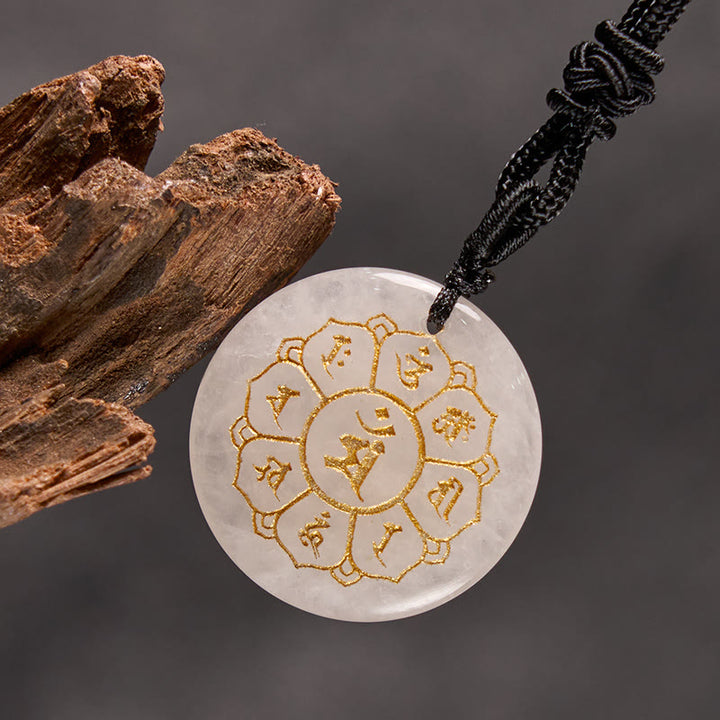 Buddha Stones Om Mani Padme Hum Natural Various Crystal Black Obsidian Strength Necklace Pendant - image 7