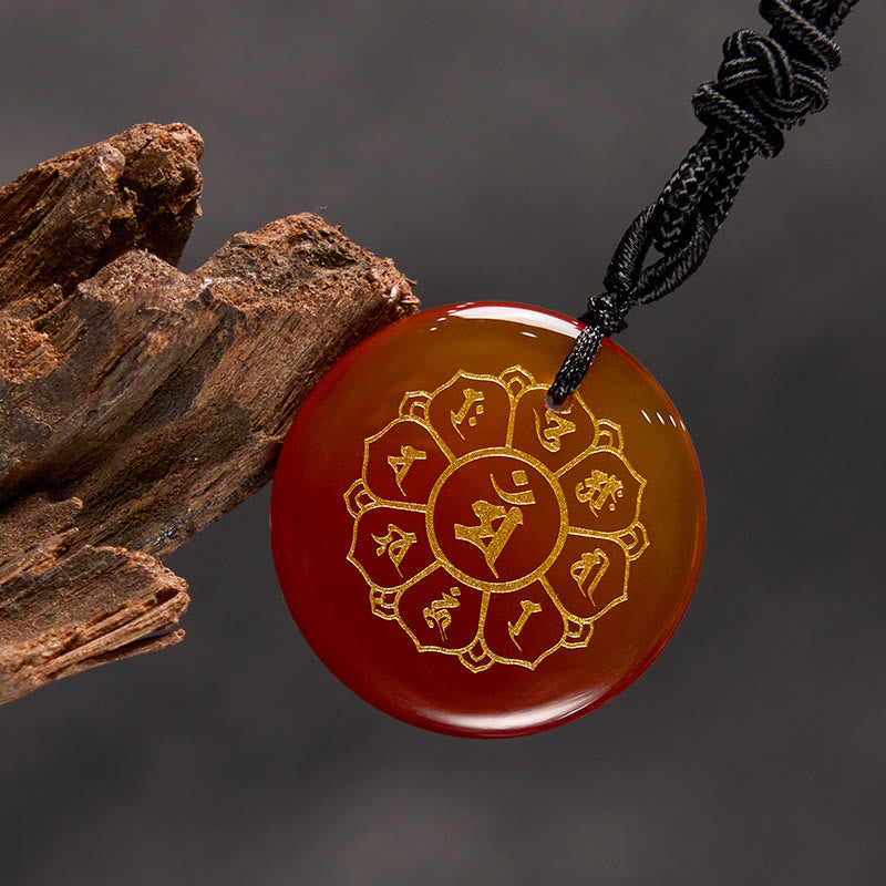 Buddha Stones Om Mani Padme Hum Natural Various Crystal Black Obsidian Strength Necklace Pendant - image 24