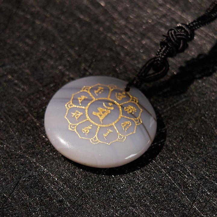 Buddha Stones Om Mani Padme Hum Natural Various Crystal Black Obsidian Strength Necklace Pendant - image 31