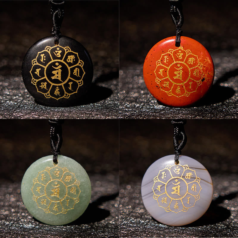 Buddha Stones Om Mani Padme Hum Natural Various Crystal Black Obsidian Strength Necklace Pendant - image 33