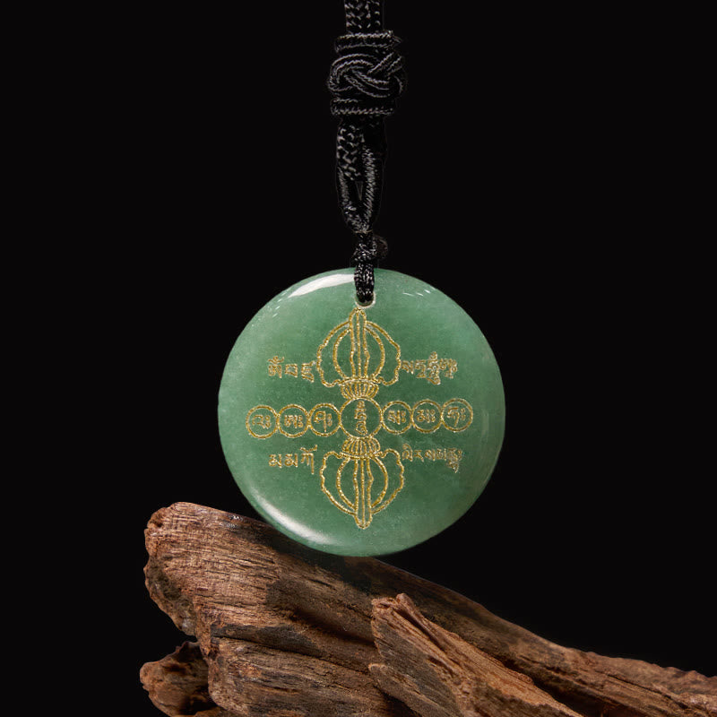 Buddha Stones Vajra Dorje Sanskrit Pattern Natural Various Crystal Black Obsidian Fulfilment Necklace Pendant - Green Aventurine - image 12