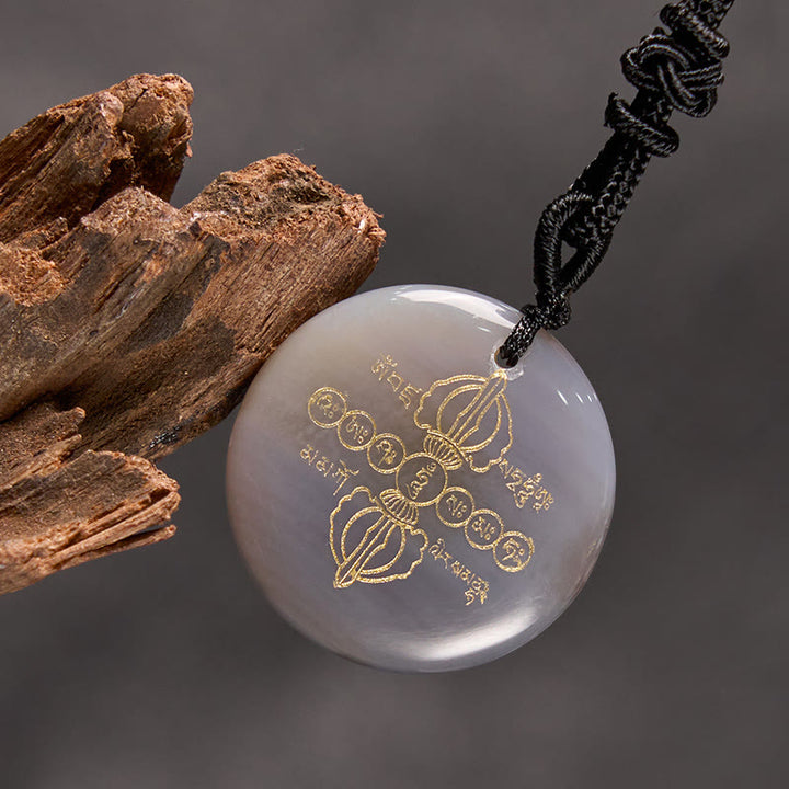 Buddha Stones Vajra Dorje Sanskrit Pattern Natural Various Crystal Black Obsidian Fulfilment Necklace Pendant - image 29