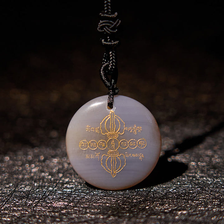 Buddha Stones Vajra Dorje Sanskrit Pattern Natural Various Crystal Black Obsidian Fulfilment Necklace Pendant - Agate - image 28