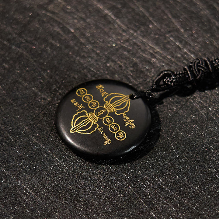 Buddha Stones Vajra Dorje Sanskrit Pattern Natural Various Crystal Black Obsidian Fulfilment Necklace Pendant - image 3