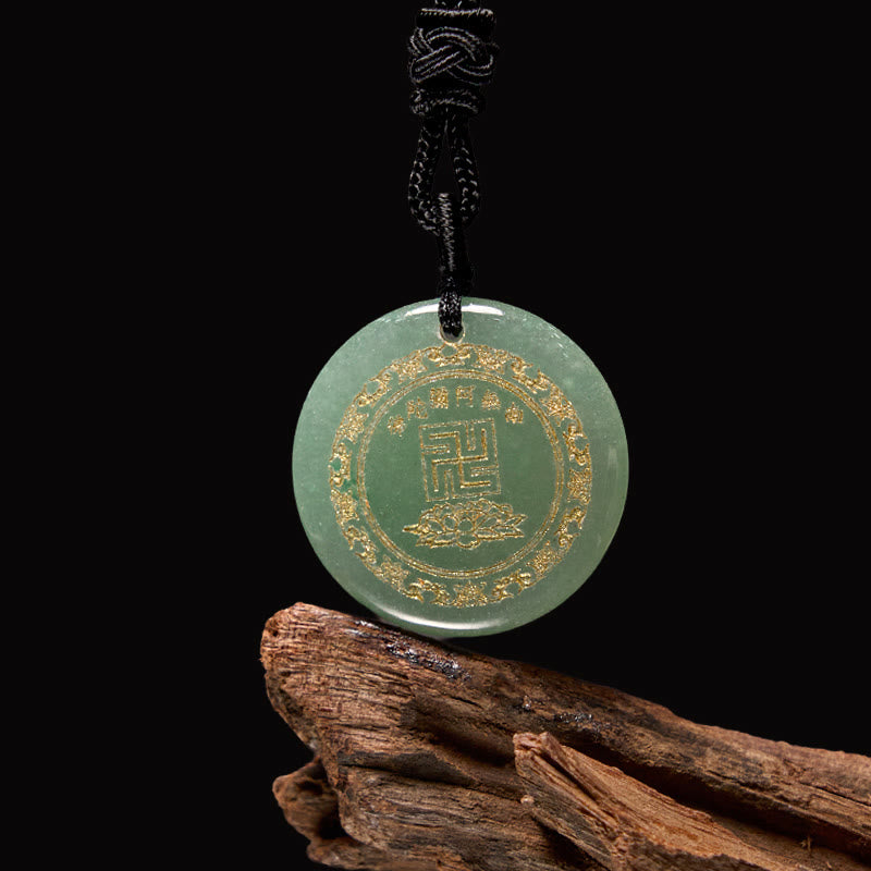 Buddha Stones Swastika Lotus Pattern Natural Various Crystal Black Obsidian Purification Necklace Pendant - Green Aventurine - image 12