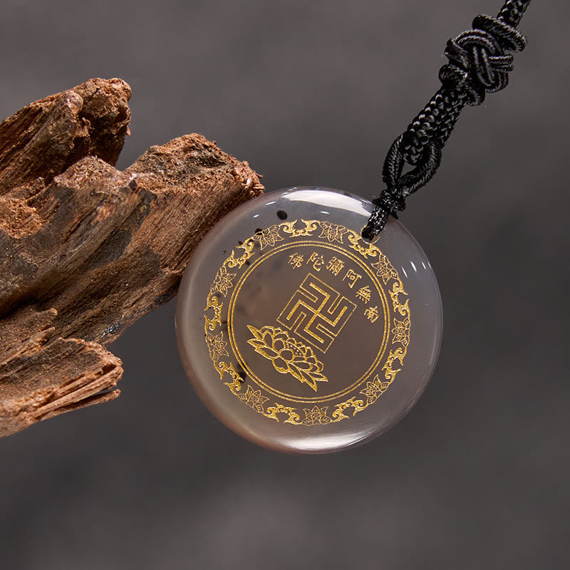 Buddha Stones Swastika Lotus Pattern Natural Various Crystal Black Obsidian Purification Necklace Pendant - image 33