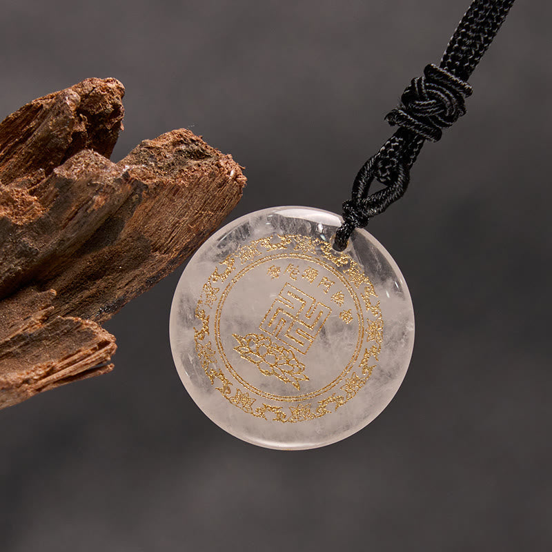 Buddha Stones Swastika Lotus Pattern Natural Various Crystal Black Obsidian Purification Necklace Pendant - image 6