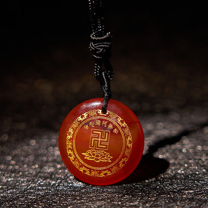 Buddha Stones Swastika Lotus Pattern Natural Various Crystal Black Obsidian Purification Necklace Pendant - image 26