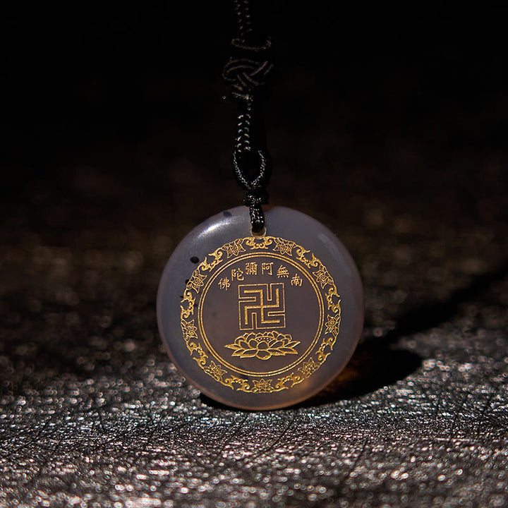 Buddha Stones Swastika Lotus Pattern Natural Various Crystal Black Obsidian Purification Necklace Pendant - Agate - image 32