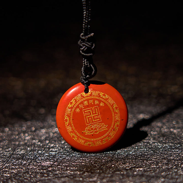 Buddha Stones Swastika Lotus Pattern Natural Various Crystal Black Obsidian Purification Necklace Pendant - Red Stone - image 20