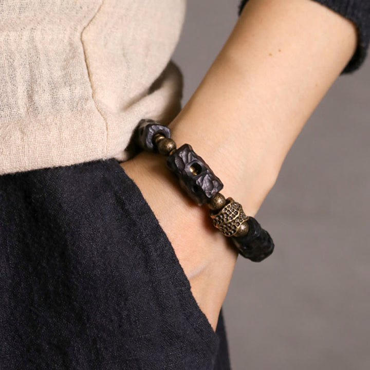 Buddha Stones Ebony Wood Copper Brass Calm Bracelet - image 7