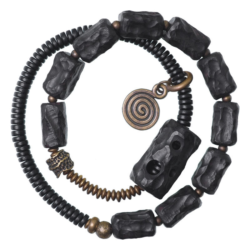 Buddha Stones Ebony Wood Copper Brass Red Agate Peace Double Wrap Bracelet - image 10