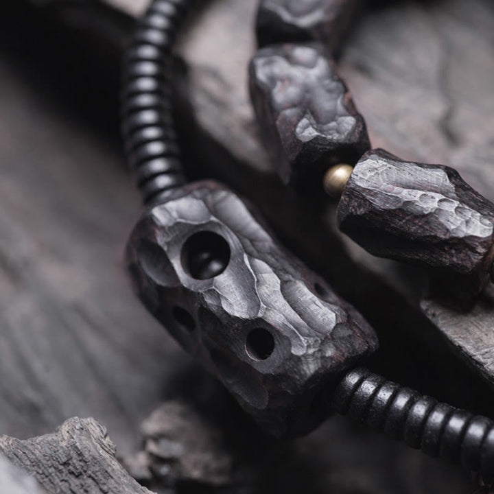 Buddha Stones Ebony Wood Copper Brass Red Agate Peace Double Wrap Bracelet - image 2