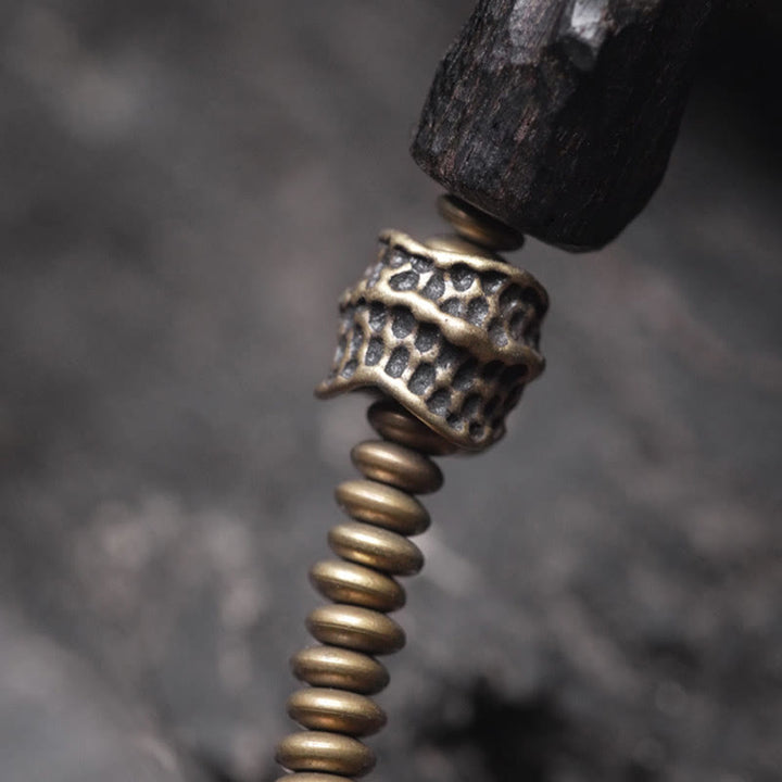 Buddha Stones Ebony Wood Copper Brass Red Agate Peace Double Wrap Bracelet - image 4