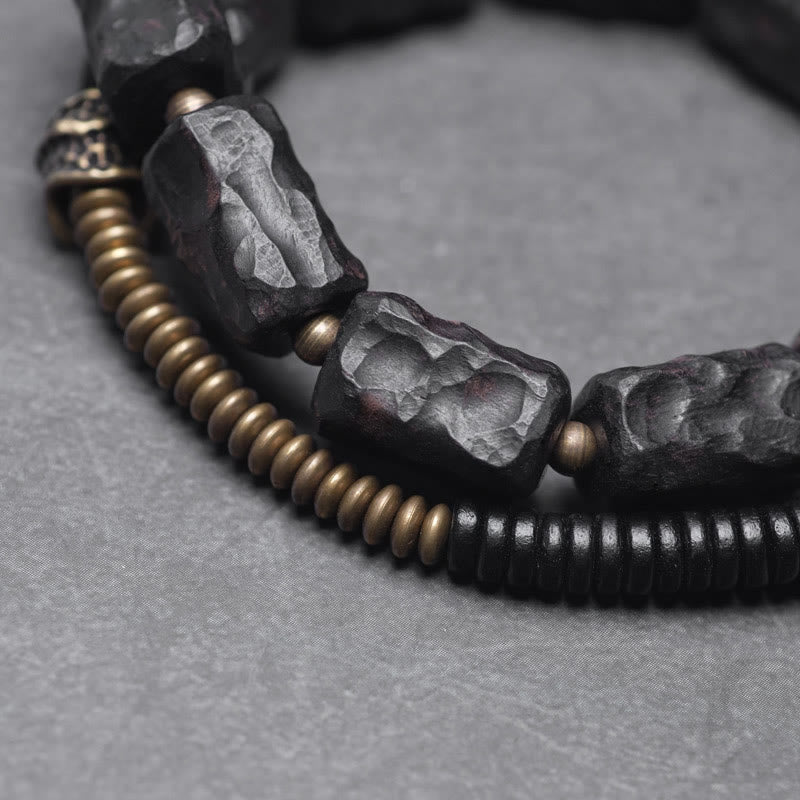 Buddha Stones Ebony Wood Copper Brass Red Agate Peace Double Wrap Bracelet - image 1